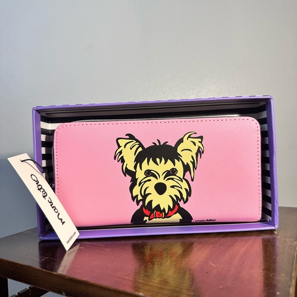Marc Tetro Handbags - Mark Tetro Pink Long Wallet zip around with Yorkie Dog Design new in box